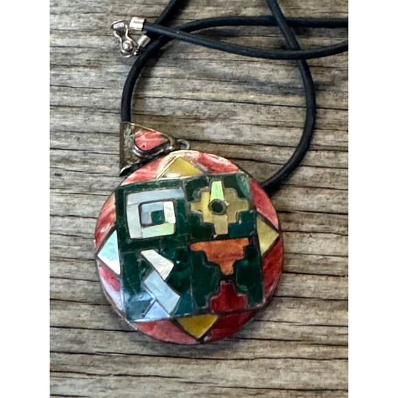 Vintage Sterling Silver Enamel Pendant Necklace - Picture 1 of 4